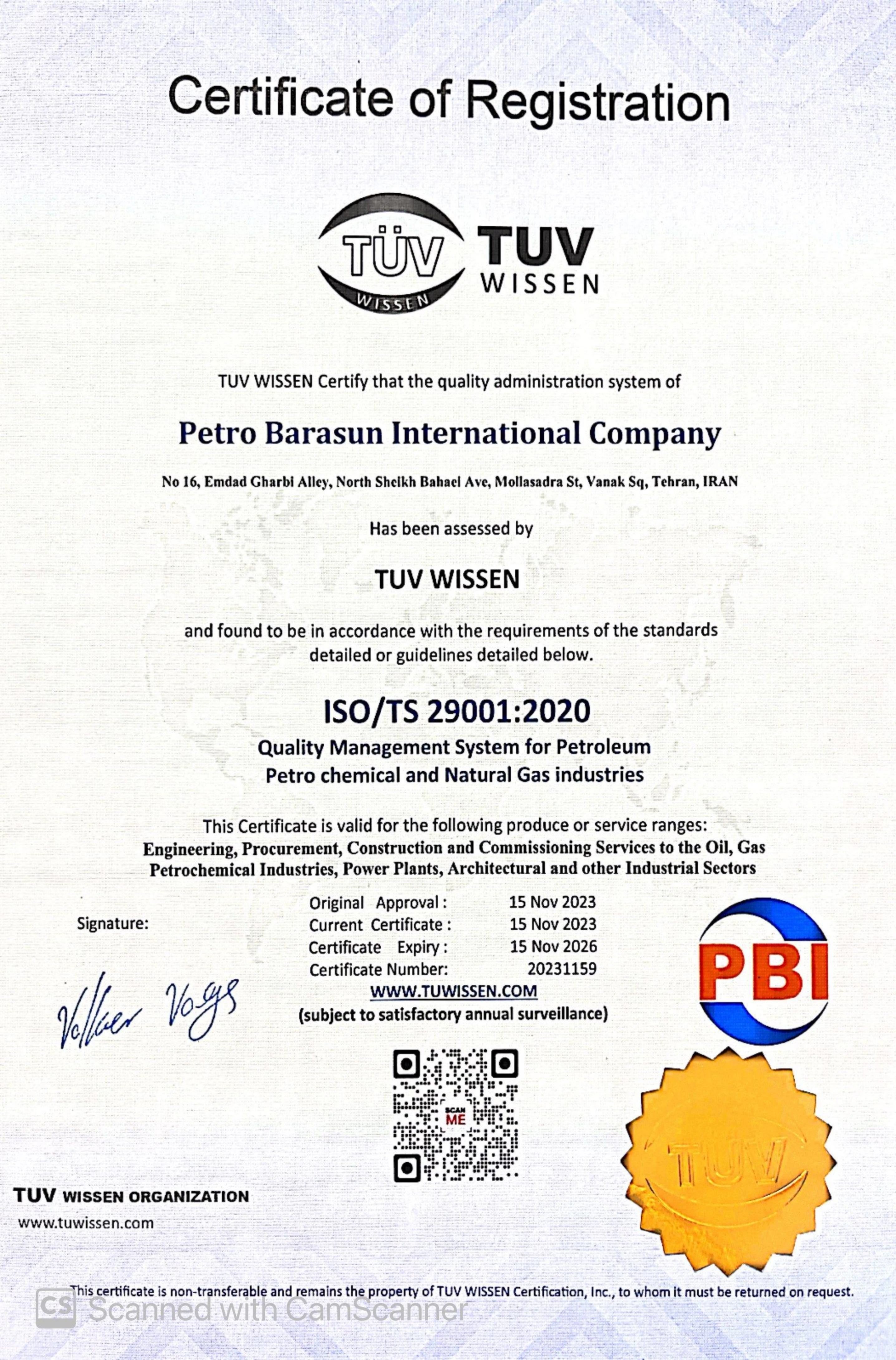 ISO/TS 29001:2020 - Petro Barasun International Company